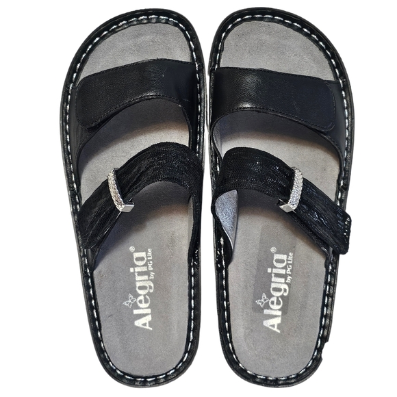 Alegria Women’s Karmen Black Metallic Adjustable Straps Sandals Slide Size 37 - Picture 8 of 16